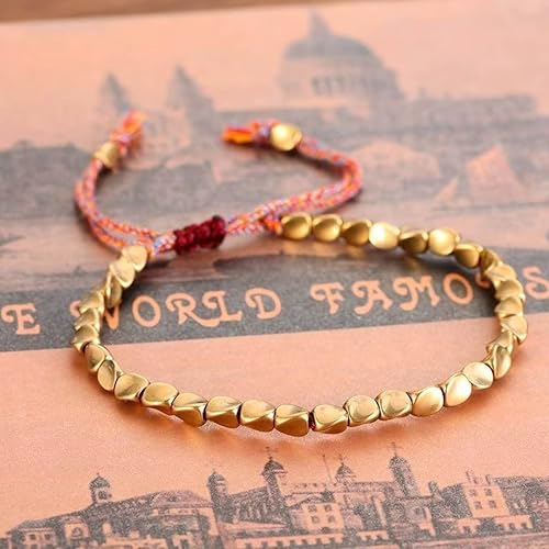 Miniatura 4 de 3 pulseras de cuentas de cobre tibetano, 6.3-10.2 pulgadas, ajustables, hechas a mano, trenzadas, pulseras de cuerda de la suerte para hombres y