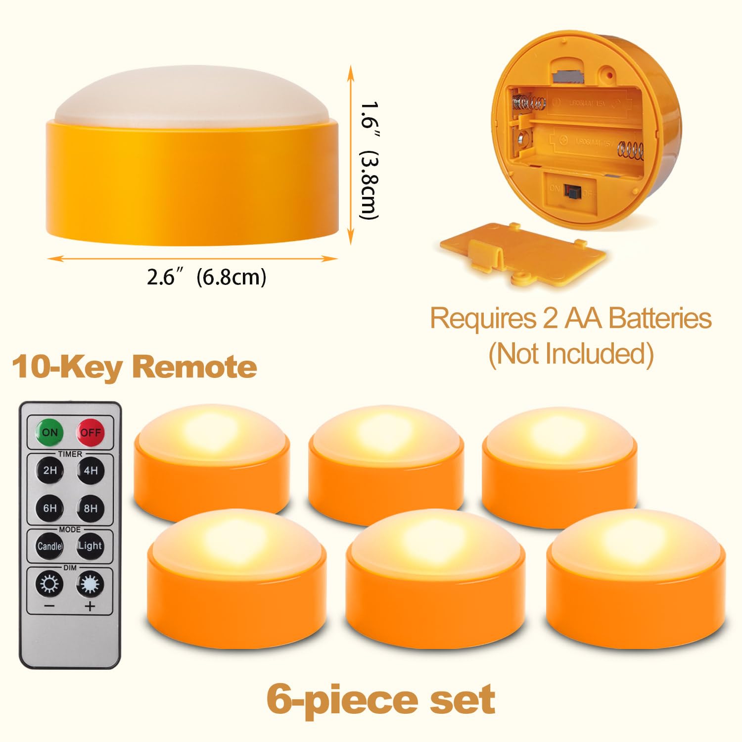 6 luci a LED di zucca di Halloween con telecomando e timer, a batteria arancione Jack-O, per decorazioni di Halloween, candele senza fiamma per decorazione di zucca