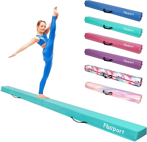 FBSPORT 810ft Balance Beam Folding Floor Gymnastics Equipment PU Leather for Kids Adults,Non Slip Rubber Base, Gymnastics Beam for Training,