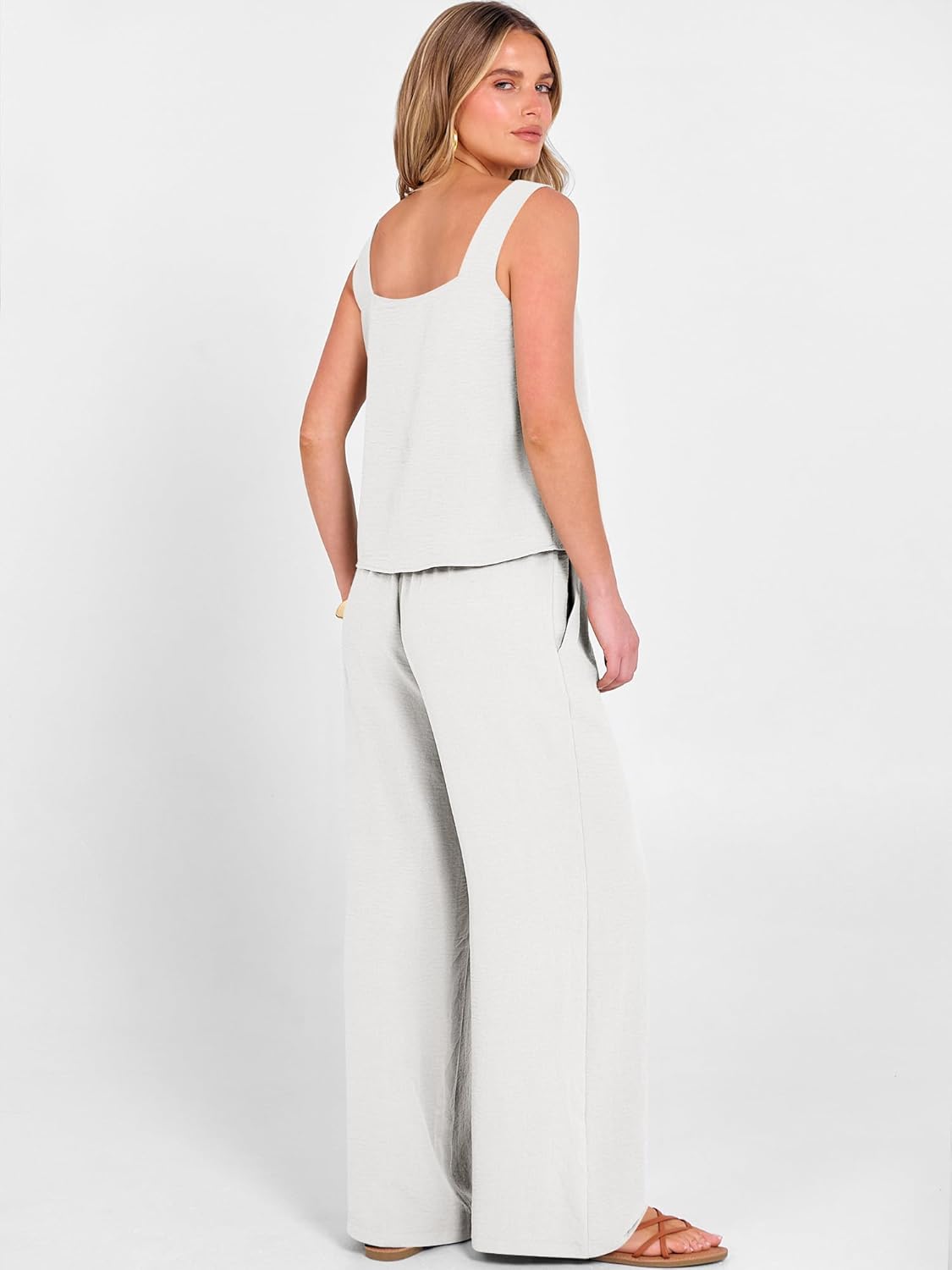 ANRABESS 2 Piece Sets for Women Outfits Lounge Matching Casual Travel Wide Leg Pants Crop Top Summer Vacation Beach Clothes - Image 3