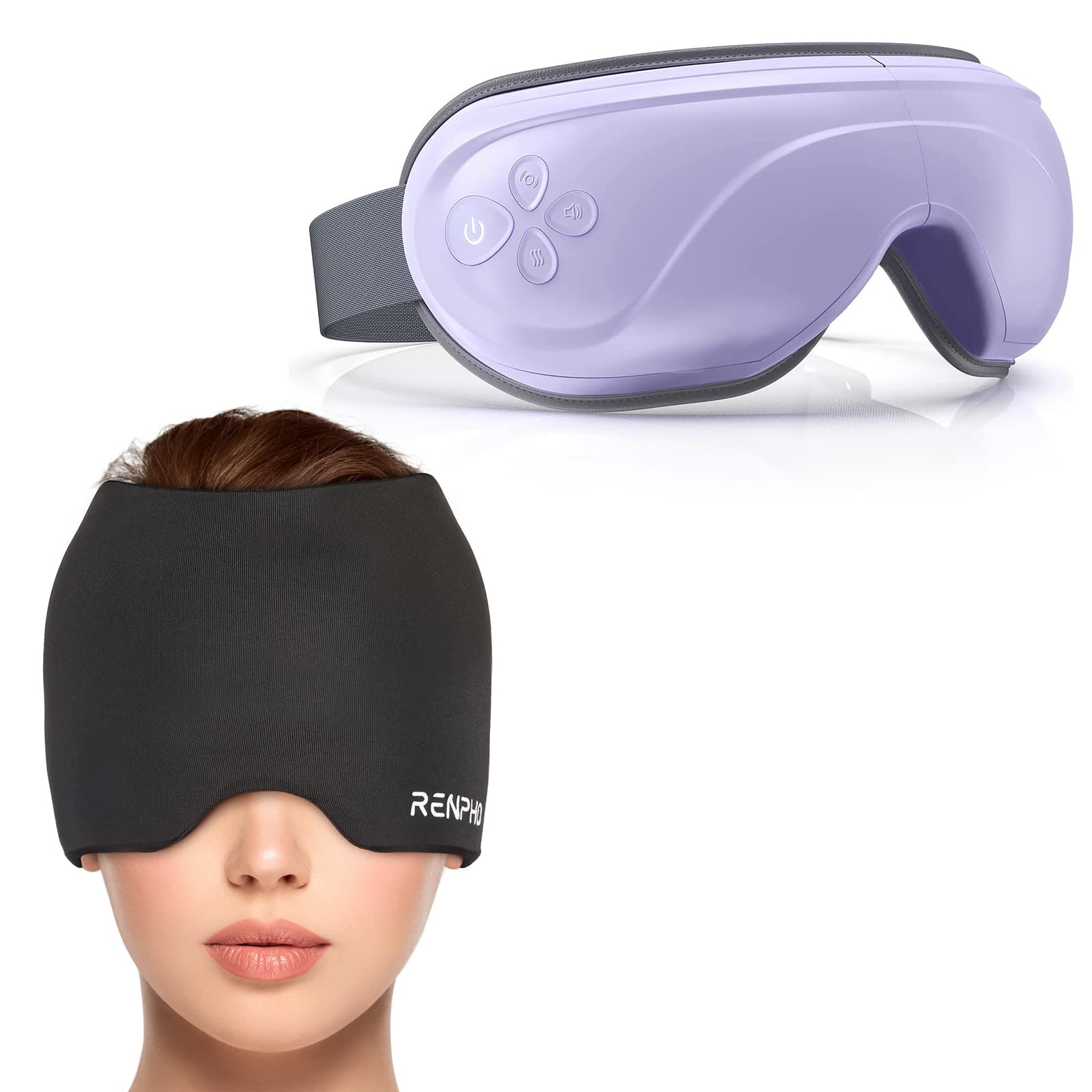 Renpho Ice Head Wrap Headache Relief Hat with Hot or Cold Therapy Eye Massager with Heat
