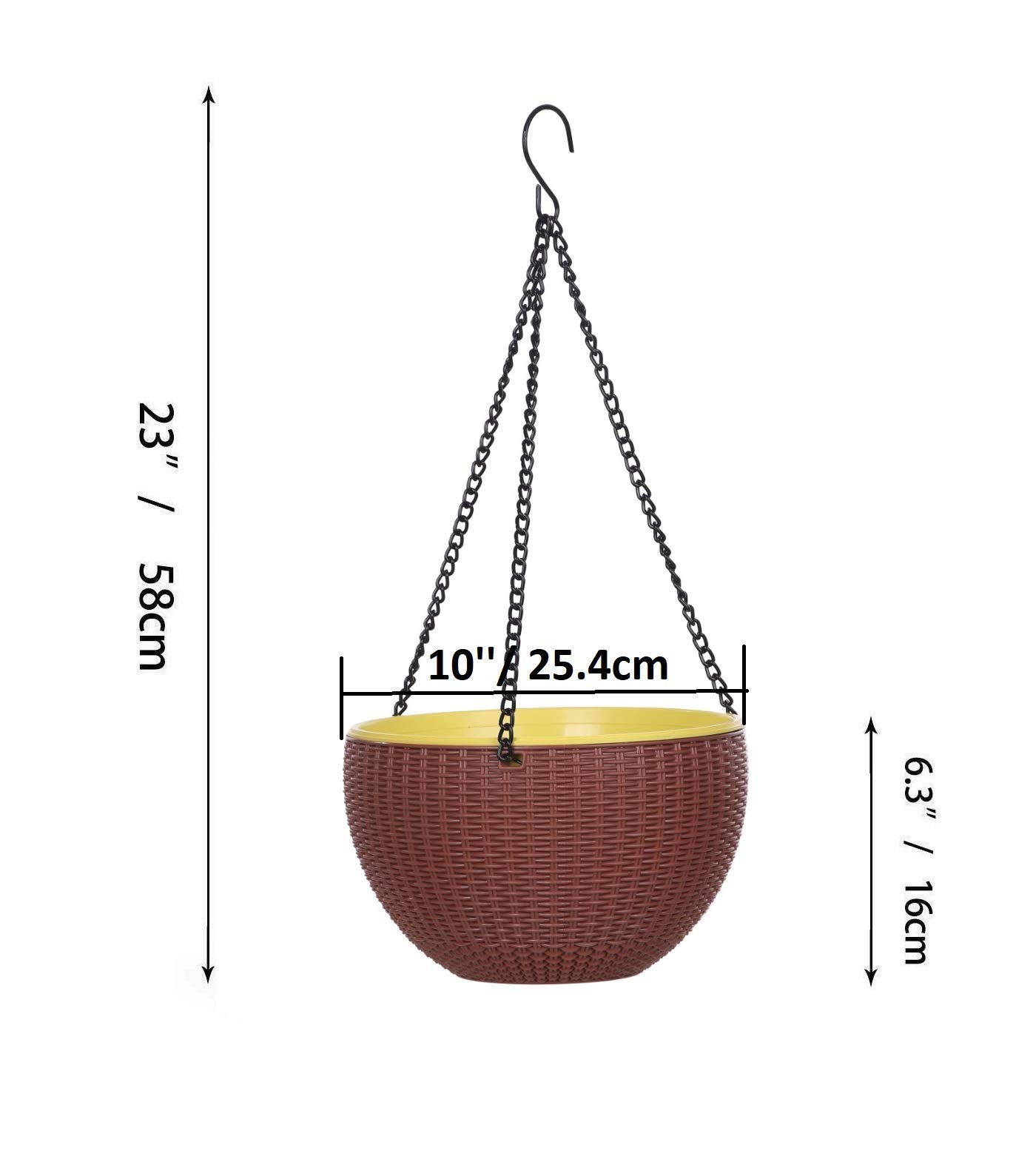 AASHU Self Watering Hanging Pot,Flower Pots for Balcony,Hanging Planter Pot with Chain,10 Inch, Brown, 1 Piece 3