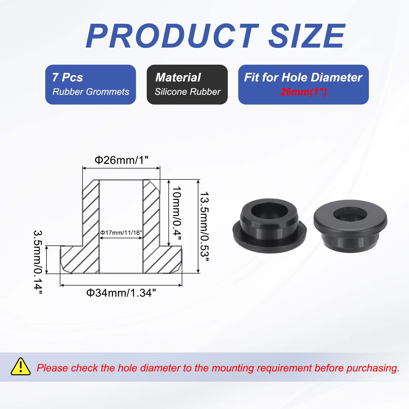 PATIKIL Silicone Rubber Grommet, 7 Pcs 1"(26mm) Drill Hole - Image 2