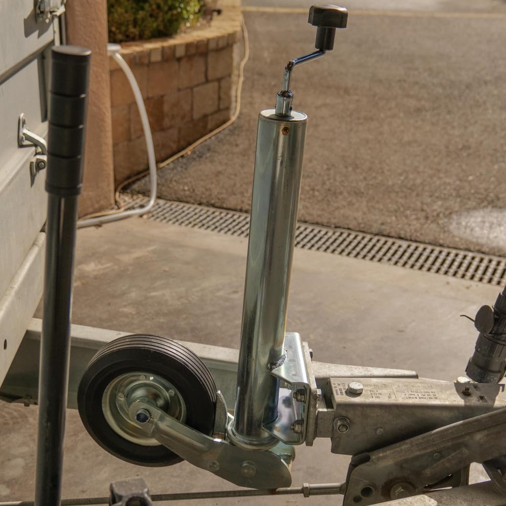 Roue Jockey - 500kg - Tube acier 60mm - Escamotable - Bride de fixation soudée multi-trous - Universelle tous types de remorques