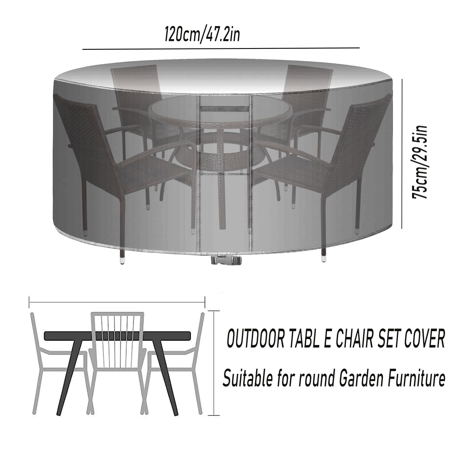 Copritavolo Da Giardino Rotondo Con Fori Di Ventilazione, Copertura Per Tavolo Da Patio Rotonda In Tessuto Oxford 420D, Coperture Per Mobili Da Giardino Impermeabili E Antivento (F 227cm/89in)