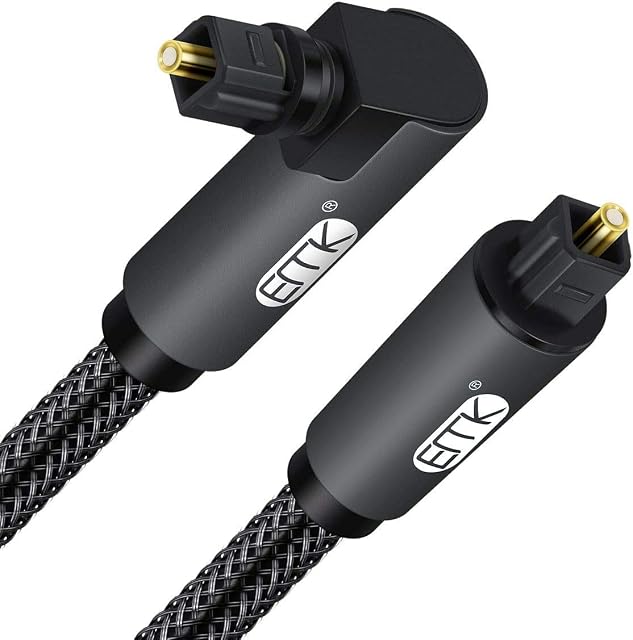 EMK Optical Cable 90 Degree Digital Toslink Audio Cable Right Angle Optical Cable Nylon Braided for Smart TV Speaker Home Theater Soundbar Audio Player (10m)