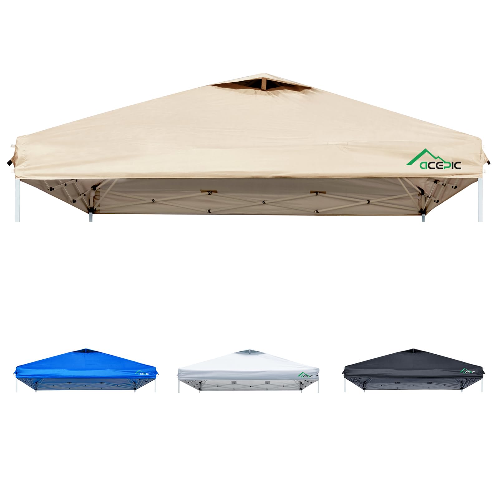 Acepic 10x10 Pop Up Canopy Replacement Canopy Tent Top Cover, Instant Ez Canopy Top Cover ONLY, Kahki