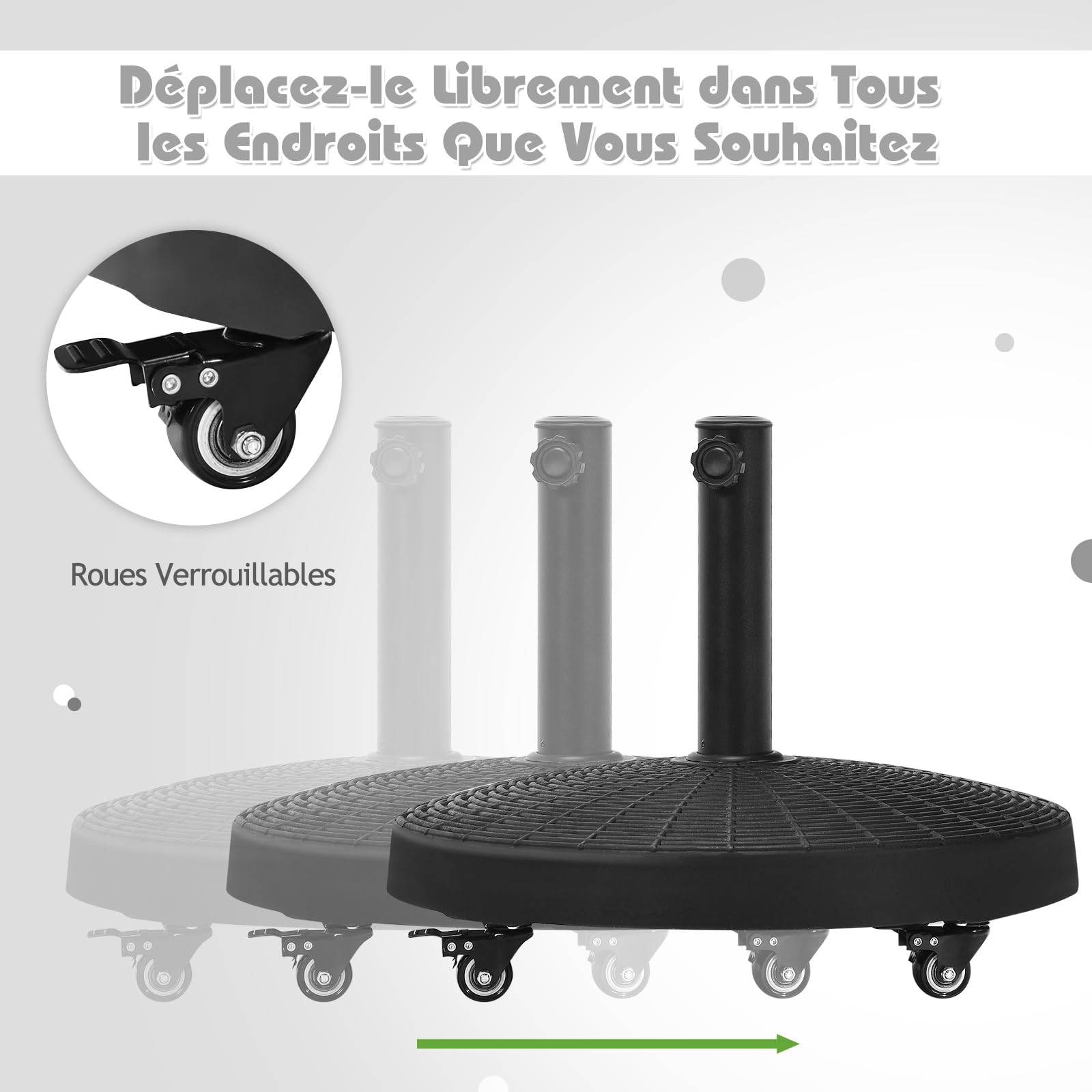 RELAX4LIFE Pied de Parasol à roulettes 23kg en Résine, Base de Parasol Rond