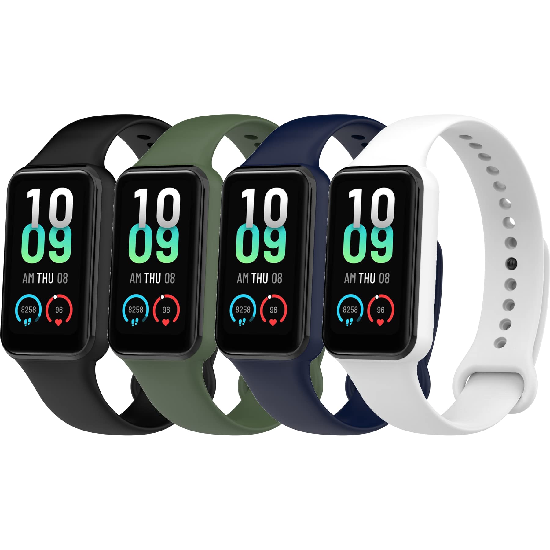 NineHorse 4PACKS Watch Bands Compatible with Amazfit Band 7 Strap,Silicone Metal Buckle Adjustable Wristband Bracelet Sport Strap for Replacement