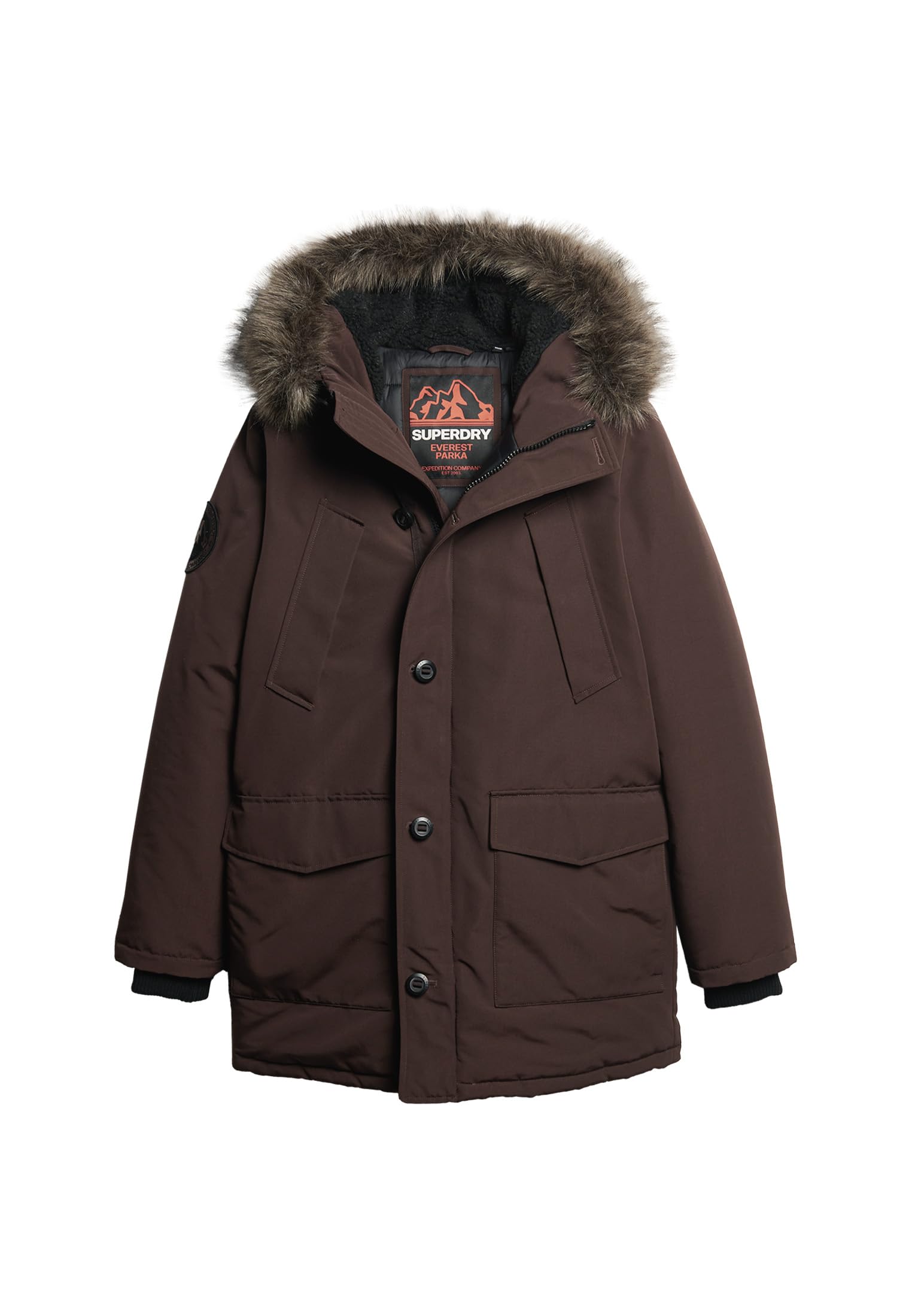 Superdry Men's Dark Brown Everest Faux Fur Hooded Parka Jacket, Medium