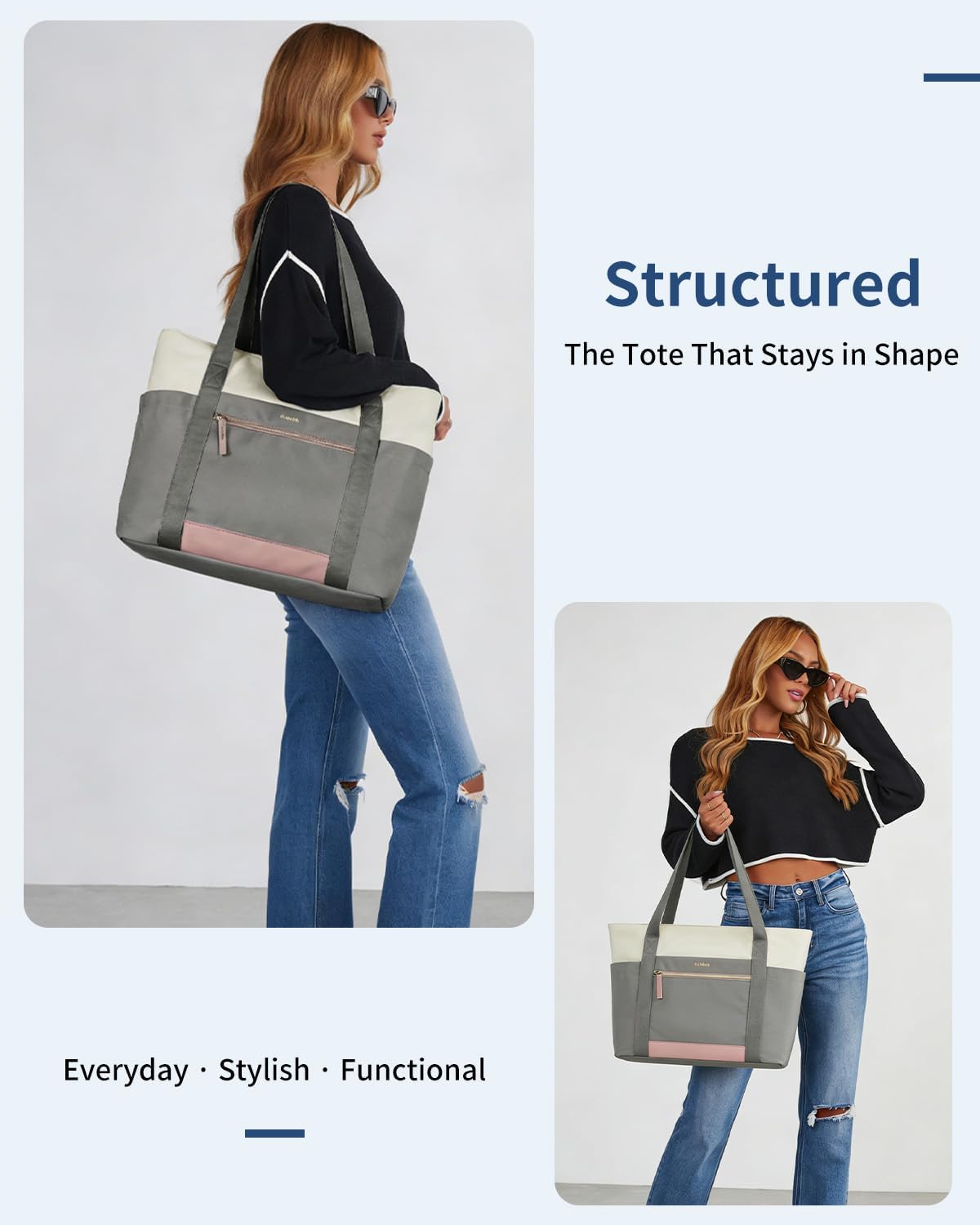 ECOHUB Large Tote Bags for Women Lightweight Laptop Tote Bag for Work Nurse Teacher Travel Totes with Compartments Cup Holder
