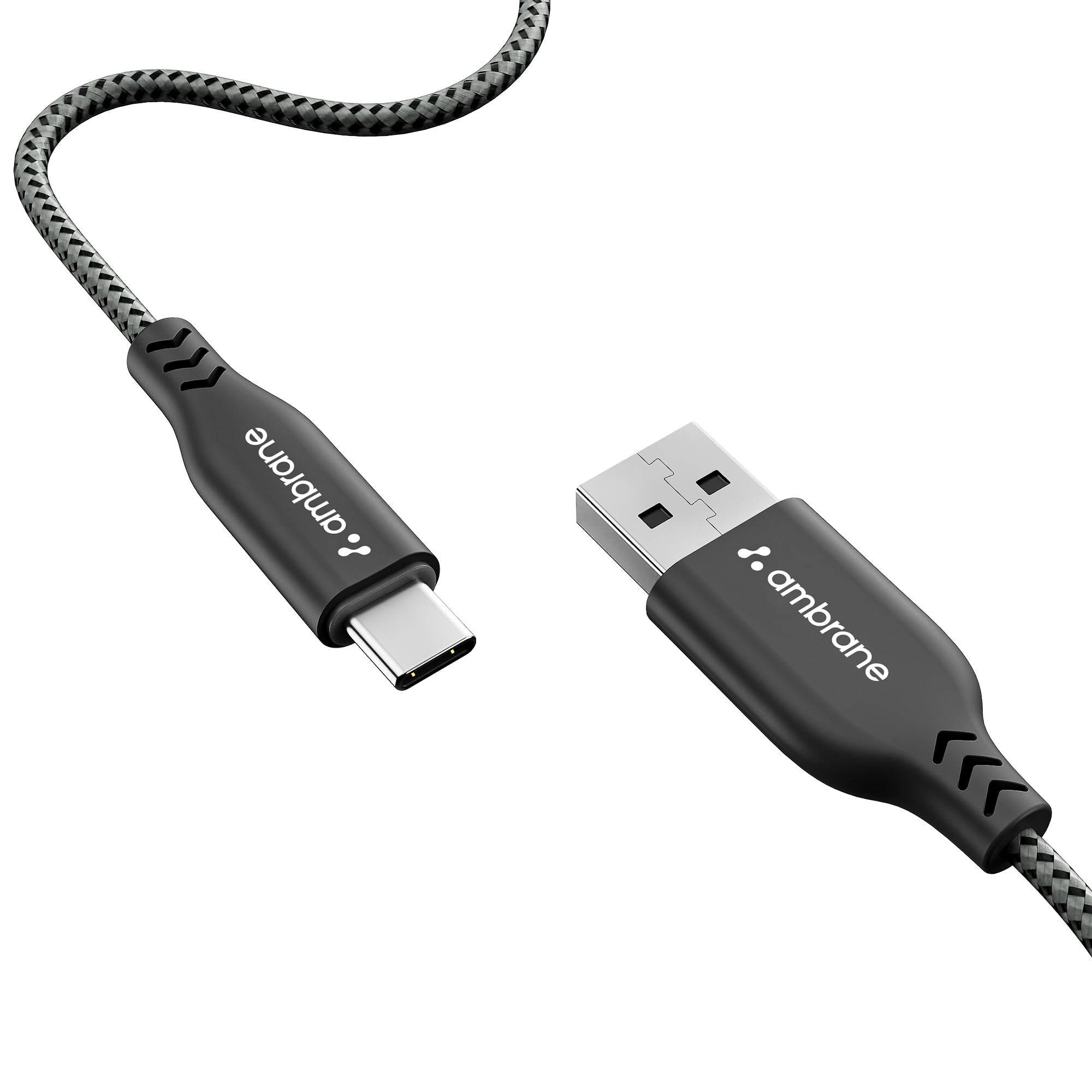 Ambrane Type C Cable 3A Fast Charging 1M Braided USB Cable For Smartphones, Tablets, Laptops & Other Type C Devices, 480Mbps Data Sync, Quick Charge 3.0 (RCT 10, Black)