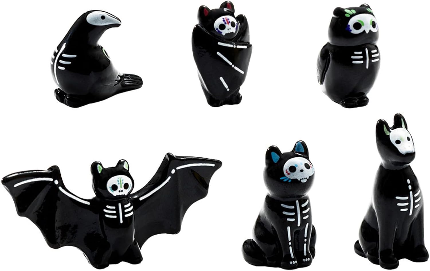 Day of the Dead Skeleton Animals, 6 PCS Resin Miniature Decor Set image 2