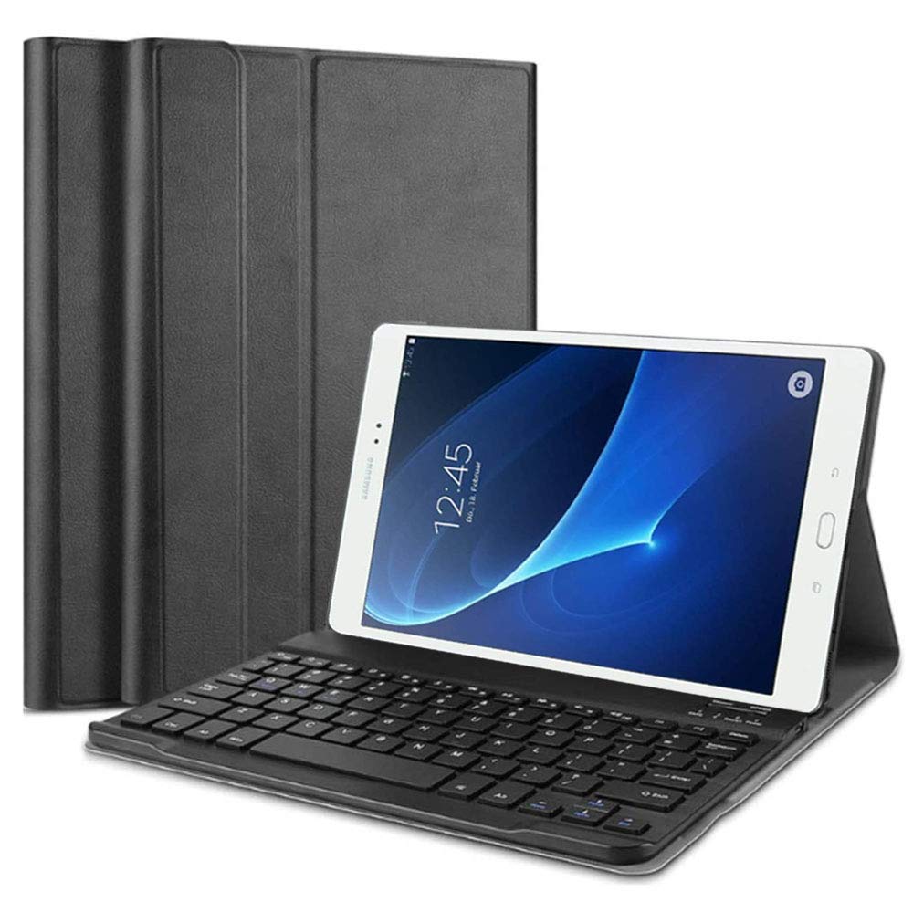 QYiD Etui na klawiature do Galaxy Tab A 10.1 2016 (SM-T580 / T585), odlaczany bezprzewodowy stojak na klawiature Bluetooth pokrowiec ze skóry PU do Galaxy Tab A 10.1", czarny