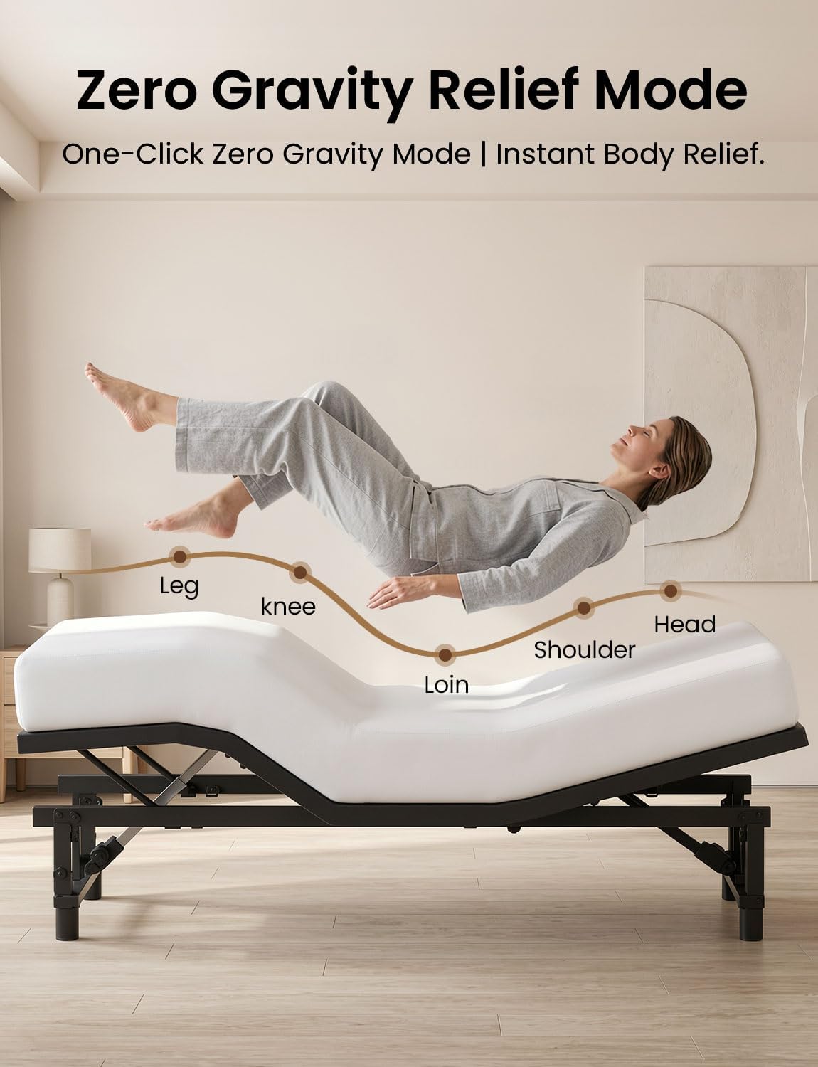 King Size Adjustable Bed Frame with Wireless Remote, Zero Gravity & Head & Foot Incline, Heavy-Duty Steel Frame, Whisper-Quiet Motor, Easy Installation (79" L x 74" W x 12.72" H)