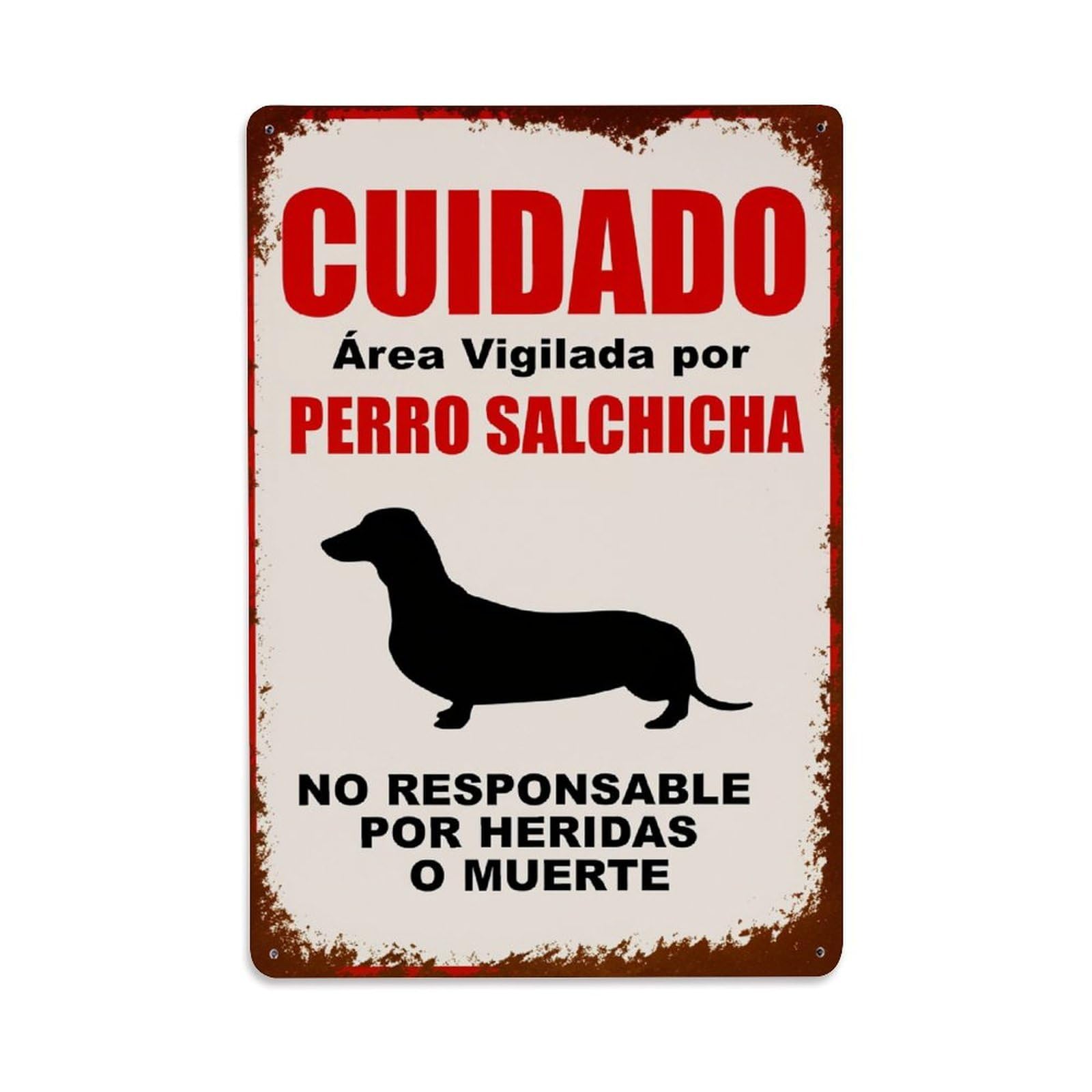 Enderetf Vintage Caution Monitored Area Dachshund Not Responsible For Injuries Or Death Tin Sign Metal Poster, Home Bar Garage Man Cave Cafe Indoor & Outdoor Wall Decoration 8X12inches