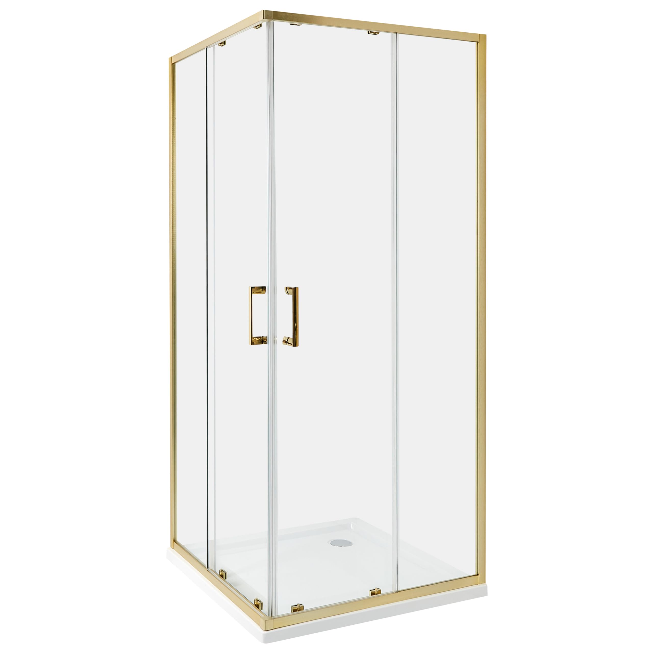 Cabina de ducha vidrio templado puerta doble corredera dorado 80 x 80 x 185 cm Tela