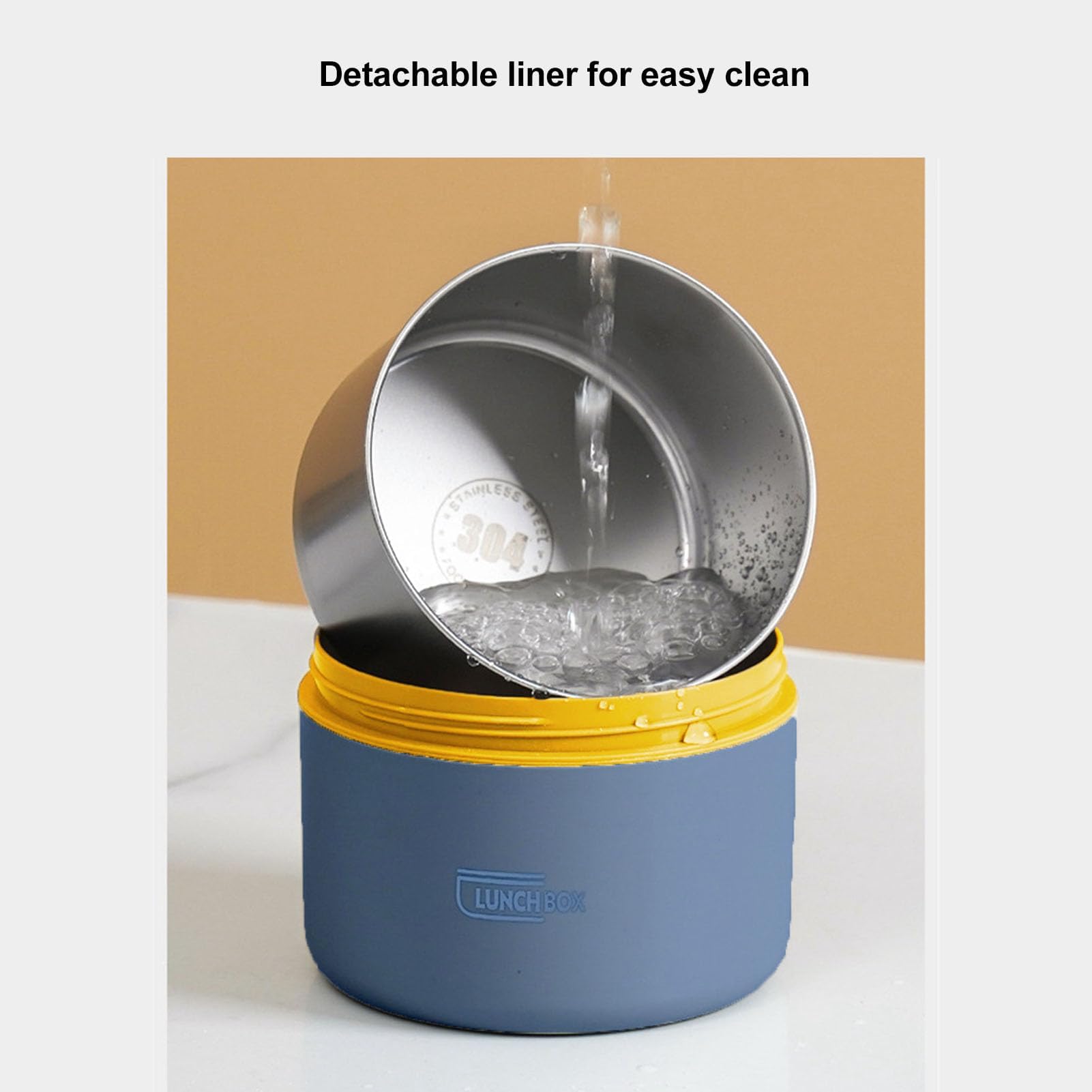 4 Pezzi Cibo Thermo, Contenitore Termico per Alimenti Caldi Contenitori per il Pranzo Isolato Sigillati in Acciaio Inox Rotonda con Maniglia, Borsa, per Cibi Caldi e Freddi (Isolato-Blu Mare)