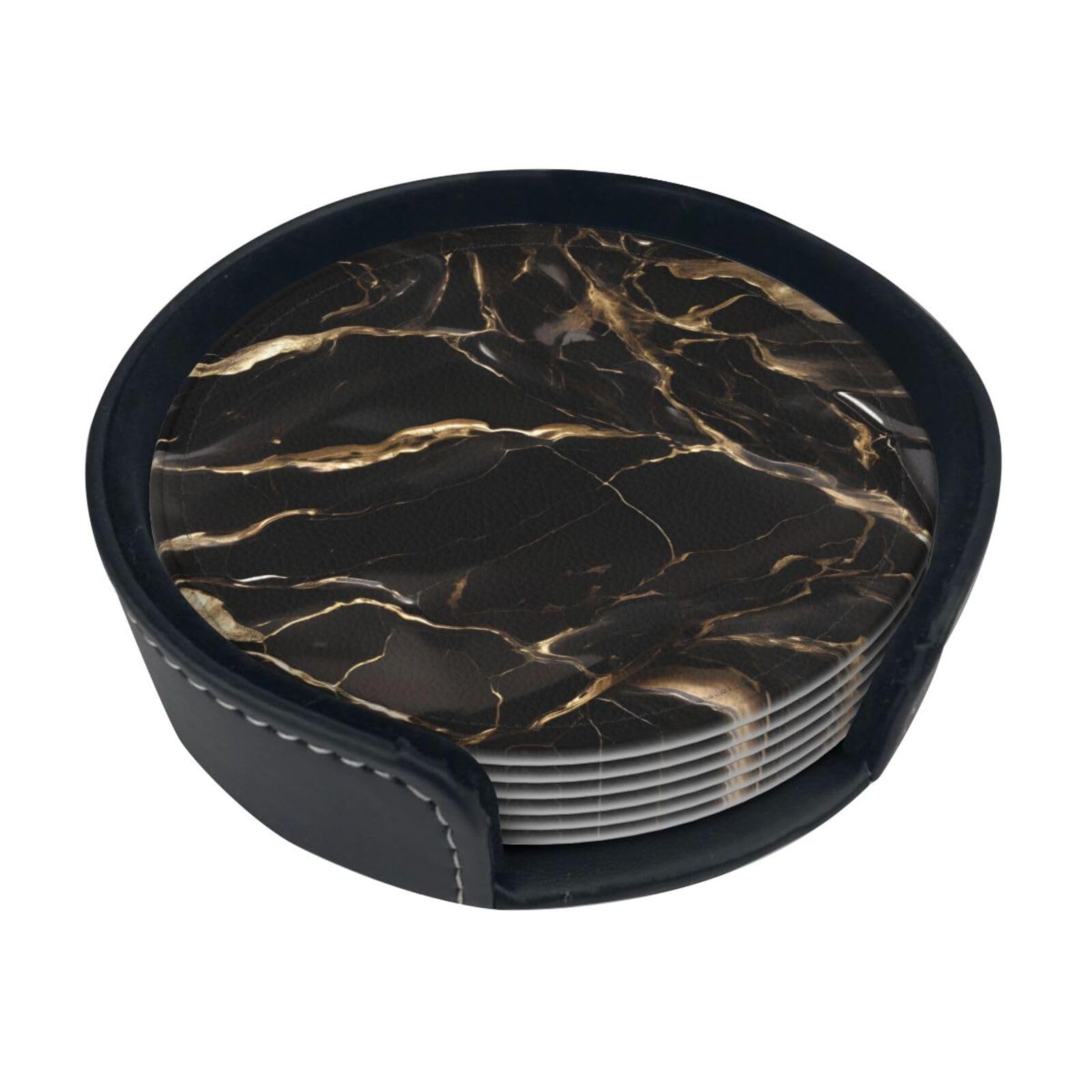 Posavasos De Mármol Negro Dorado Juego De 4 Absorbentes Nombre Del
