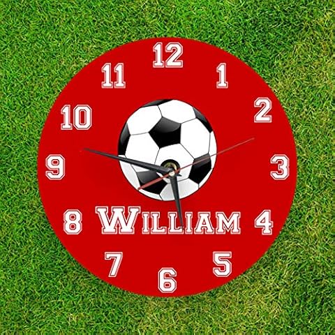 Personalised glass wall clock Football clock Team colour Red and White with your own name Cover