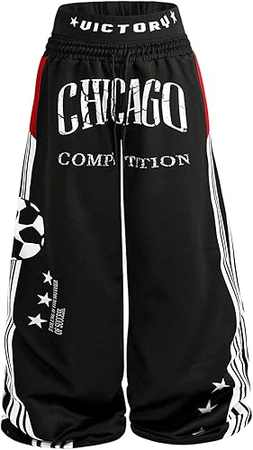 GORGLITTER Men's Baggy Sweatpants Wide Leg Double Waisted Sweatpants Y2k Letter Graphic Workout Grunge Pants Streetwear