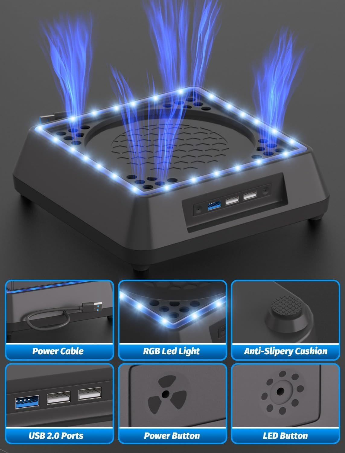 Ventilateur de refroidissement pour Xbox Series X, Mviioe Xbox Series X, support de refroidissement avec indicateur LED, ventilateur turbo extra grand, ports USB 2.0, filtres anti-poussière