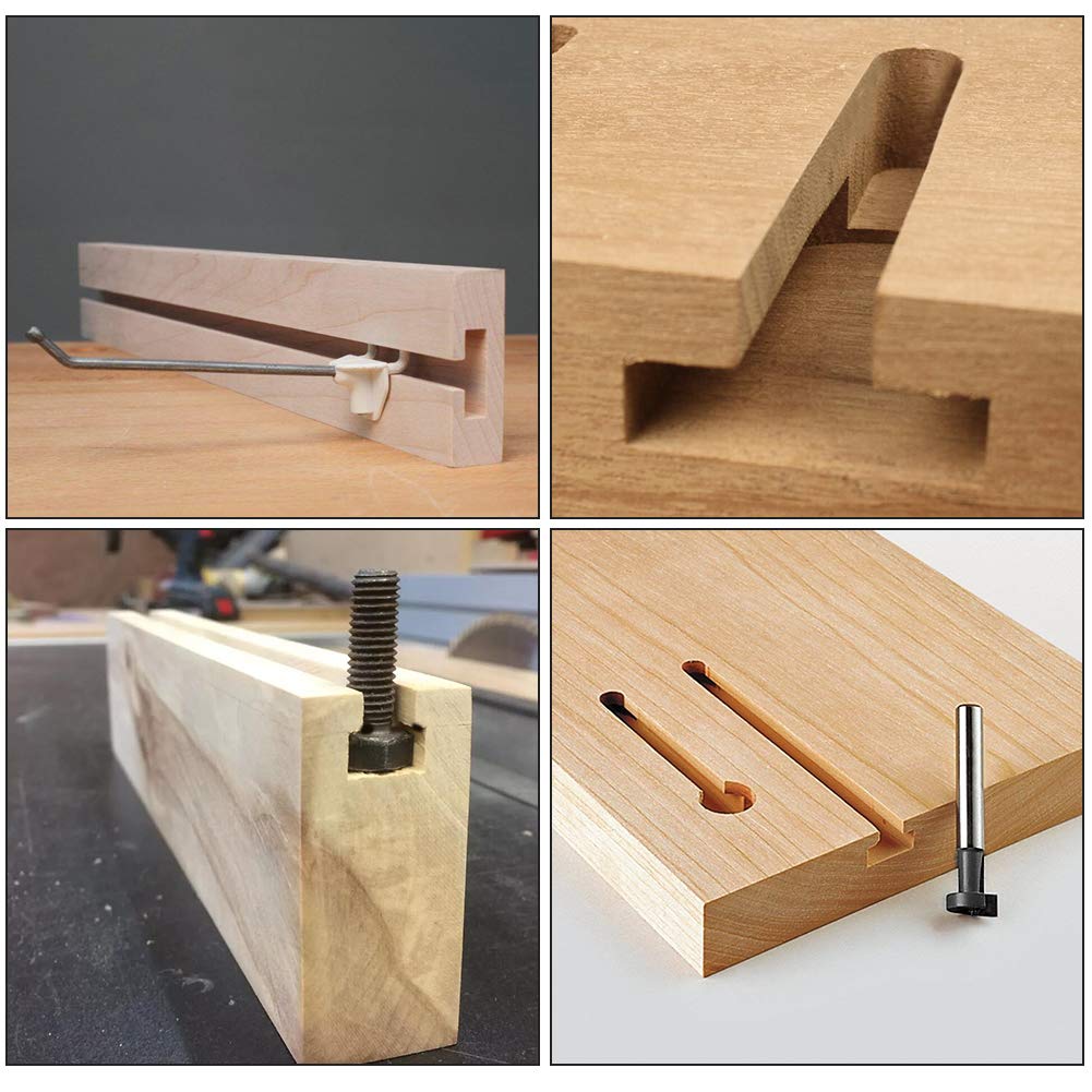 Flintronic 3 PCS Fresa Madera Broca Fresadora Ranura en T 8mm 3/8" 1/2" 5/16" Bit Carpintería Router Conjunto de fresado para Esquinas y Ranuras