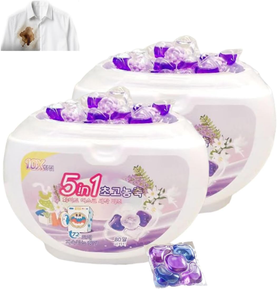 5-in-1 White Musk Laundry Detergent Pods, 5 in 1 Laundry Pods with Fabric Softener & Scent Beads, for All Fabrics & Colors, Long-Lasting Fresh Scent (2PCS)