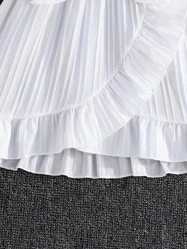 Image of Niren Enterprise Girls' Frill Pleated Design, Ruffle Sleeves, Bow Waist, Elegant Summer & Birthday Party Dress