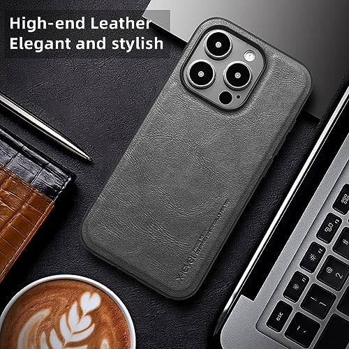 Image of X-level Compatible with iPhone 15 Pro Case, Premium PU Leather Soft TPU Bumper Shockproof Protective Phone Case Slim Cover for iPhone 15 Pro - Gray