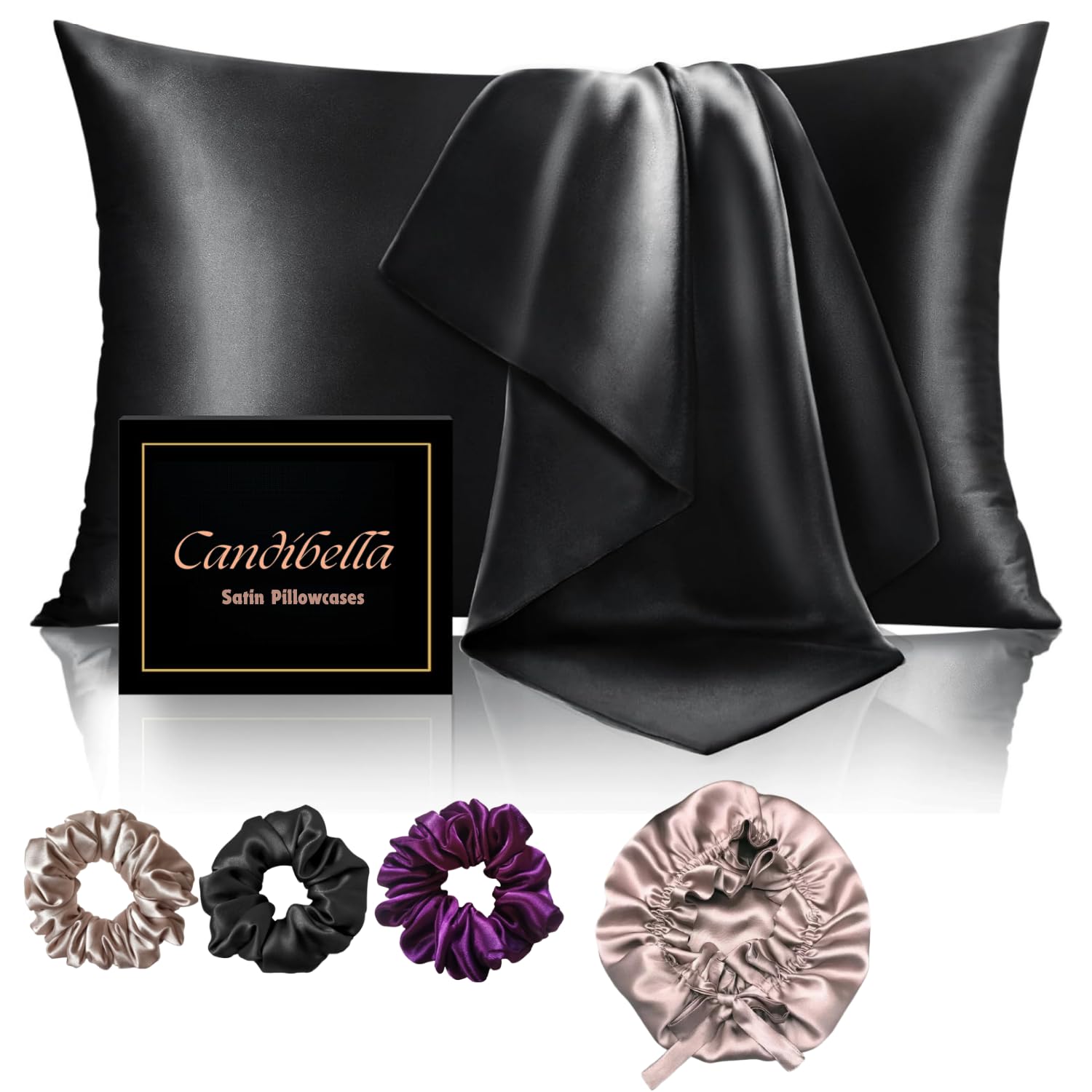 Premium Satin Silk Pillow Covers for Hair and Skin, Pack of 2 Satin Pillow Cover with 3 Satin Scrunchies and Bonnet for Women, Best Gift Combo, Silk Pillow Covers with Envelope Closure (Black) (B0D7TSZVYK) Amazon Price History, Amazon Price Tracker