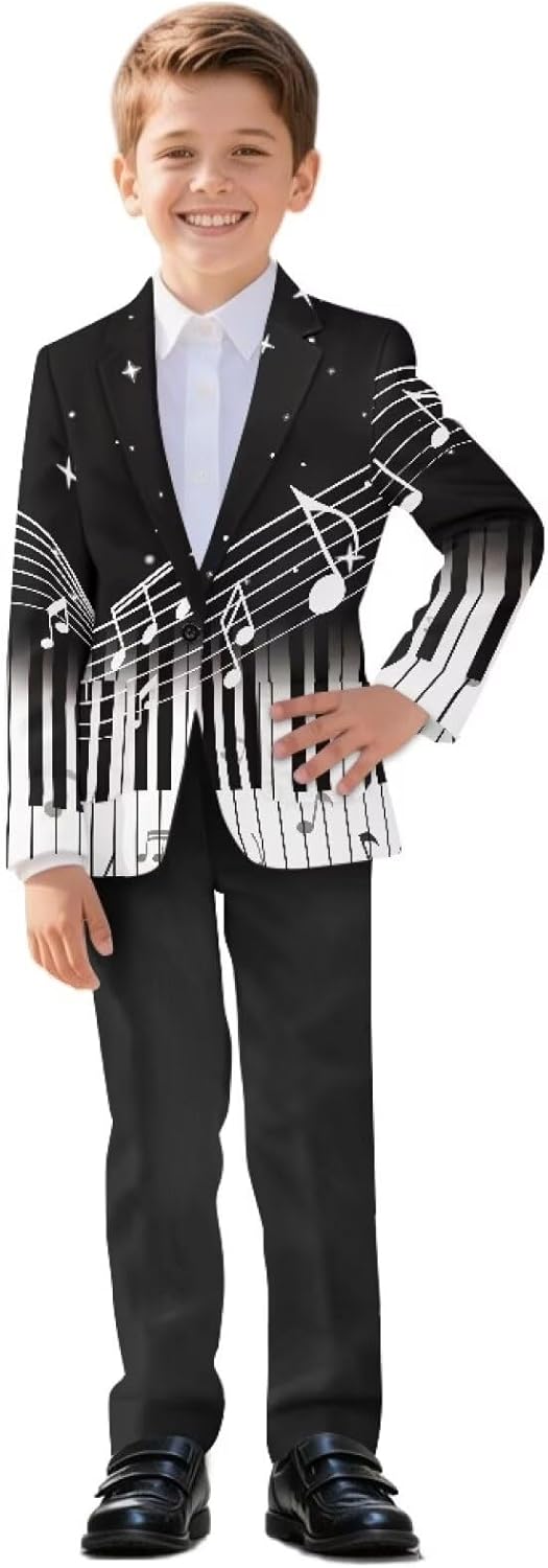 Boys' Formal Suit Set 2 Piece Loose Suit Jacket with Pockets Elastic Buttons Tuxedo Prom Blazers Coat for 5-14Y
