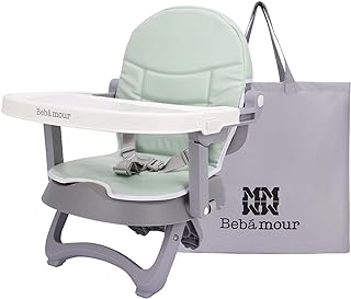 Bebamour Baby Chair Booster Seat with Tray Sit Me Up Baby Chair for Eating Portable, Travel, with Green Padding