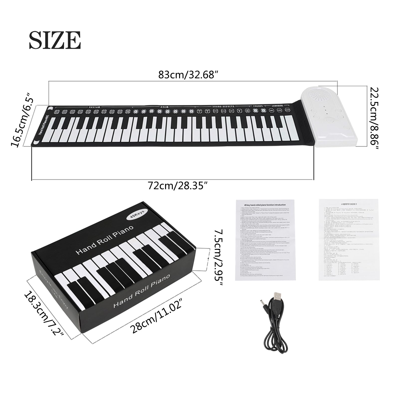 Piano portátil de 49 teclas, instrumento musical, plegable, teclado electrónico portátil para principiantes