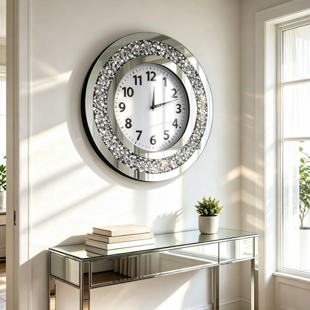 高音質16和音メロディー　スワロフスキー社製クリスタライズつき　掛時計 Amazon.com: DMDFIRST Crystal Crushed Diamond Mirrored Wall Clock