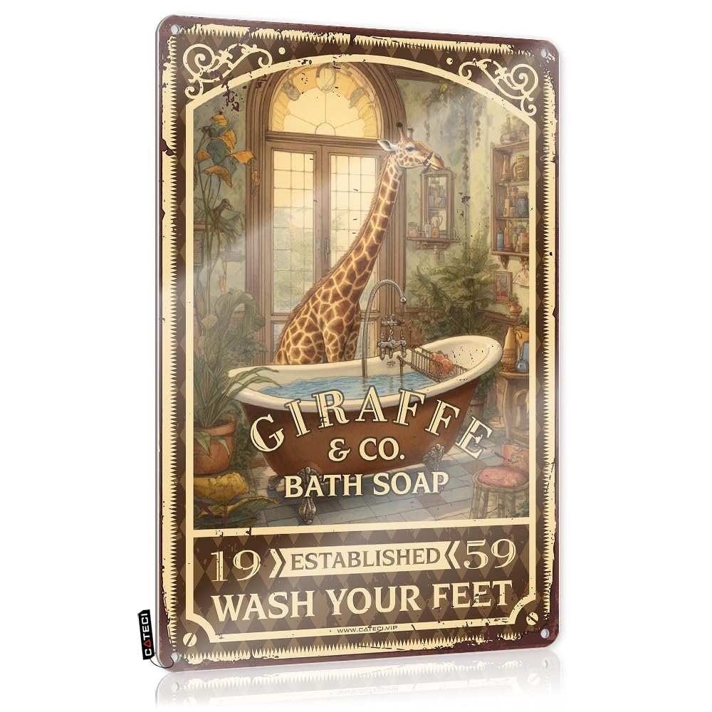 Mwfkkaddb Women's Colour Funny Kitchen Tin Signs Giraffe Bath Soap Wash Your Feet Tin Sign Funny Wall Artvintage Bedroom Decorspace Decoroffice Decor For Tin Metal Bar Signs Bar Sign Metal(30X40cm)
