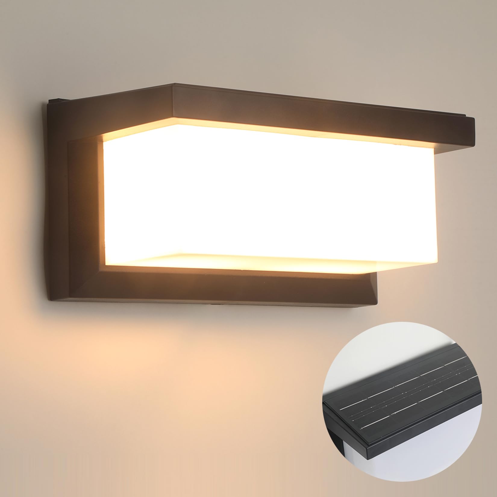 Luz Solar Exterior LED con Sensor de Movimiento Lámpara solar Exterior Aplique solar exterior IP65 Impermeable con control remoto 3 modos de iluminación ajustar 3 colores, Luz ajustable, cronometrada