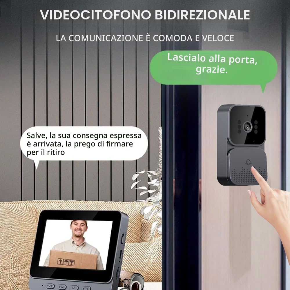 Zeerkeer Campanello senza fili con telecamera 1080P Videocitofono senza fili con schermo IPS di 4.3 Nessun WiFi richiesto Citofono Video Visione Notturna Infrarossi Campanello Esterno Schermo