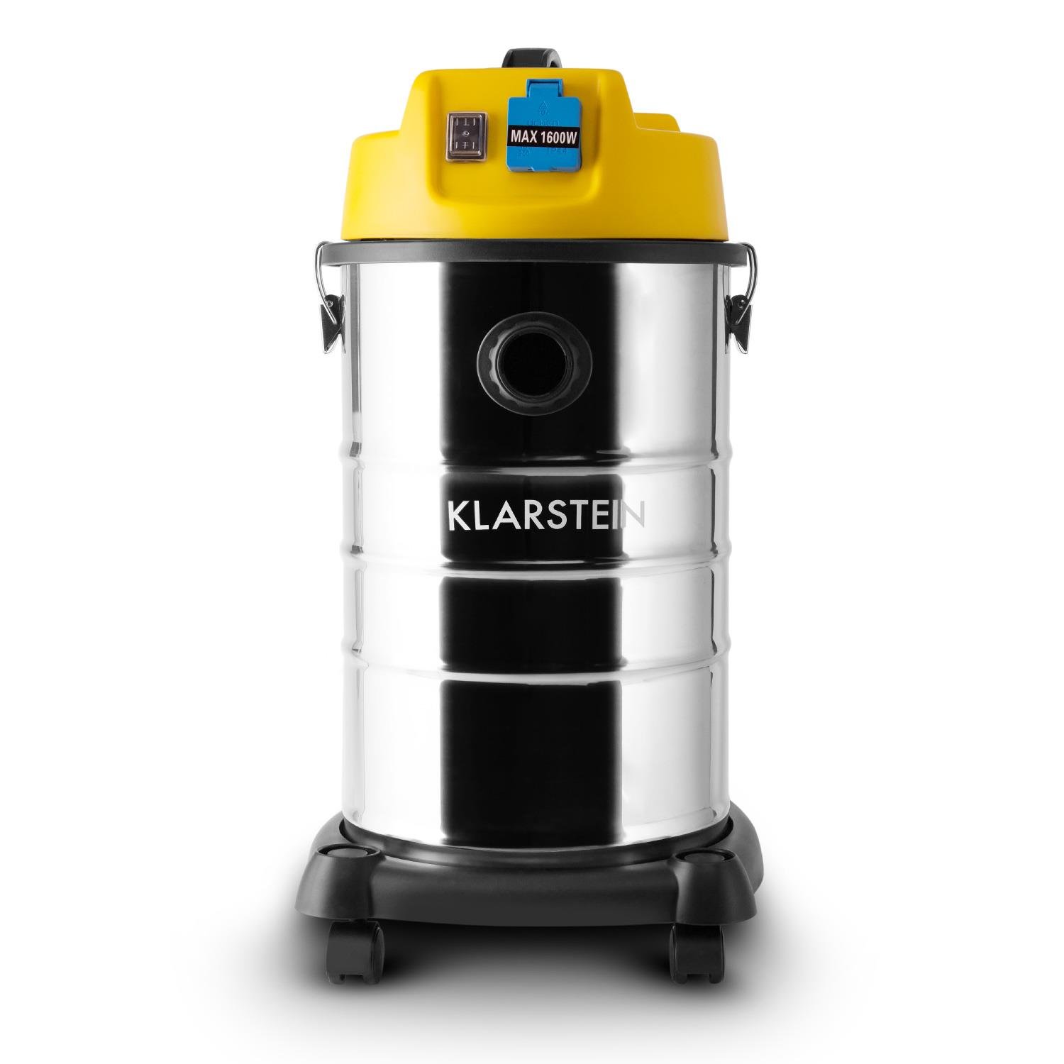 Klarstein Clean Room - Aspirador En Húmedo, Aspirador En Seco, Aspirador Industrial, 1400 W, Depósito De Acero Inoxidable De 30L, Desconexión De Protección, Clase De Protección IP44, Amarillo Plateado