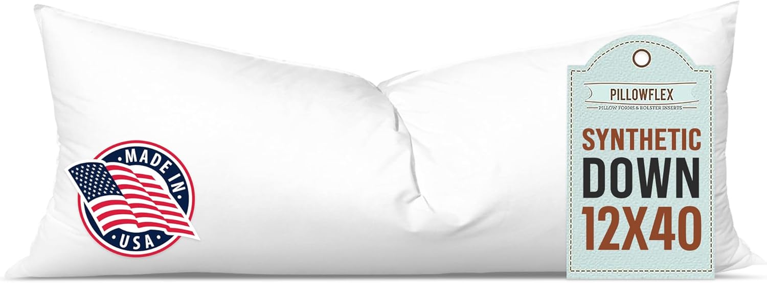 Pillowflex Synthetic Down Pillow Insert - 12x40 Down Alternative Pillow, Ultra Soft, Large Rectangle Body Sleeping Pillow, Lumbar, Long, Back - 1 Decorative Pillow Form