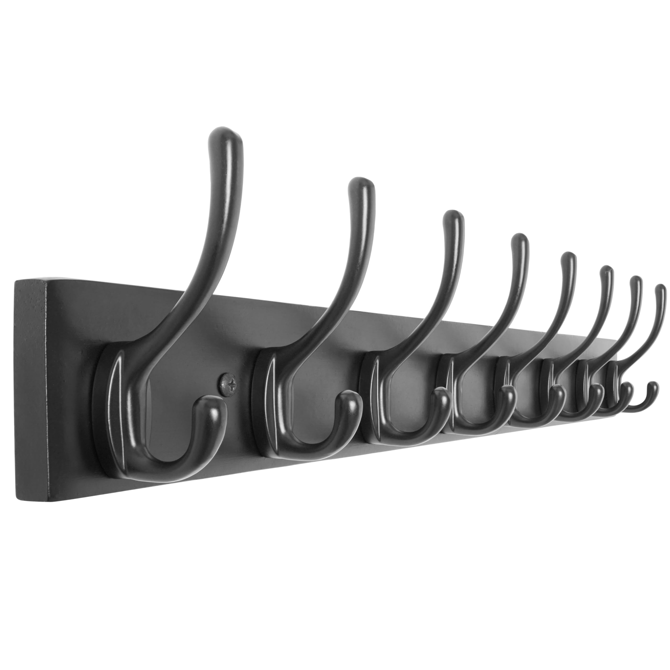 HONSKY Wall Coat Rack with 8 Double Hooks,Wooden Coat and Towel Hanger Storage for Entryway, Bathroom, Bedroom, Garage,Garage,Black Base/Black Hook