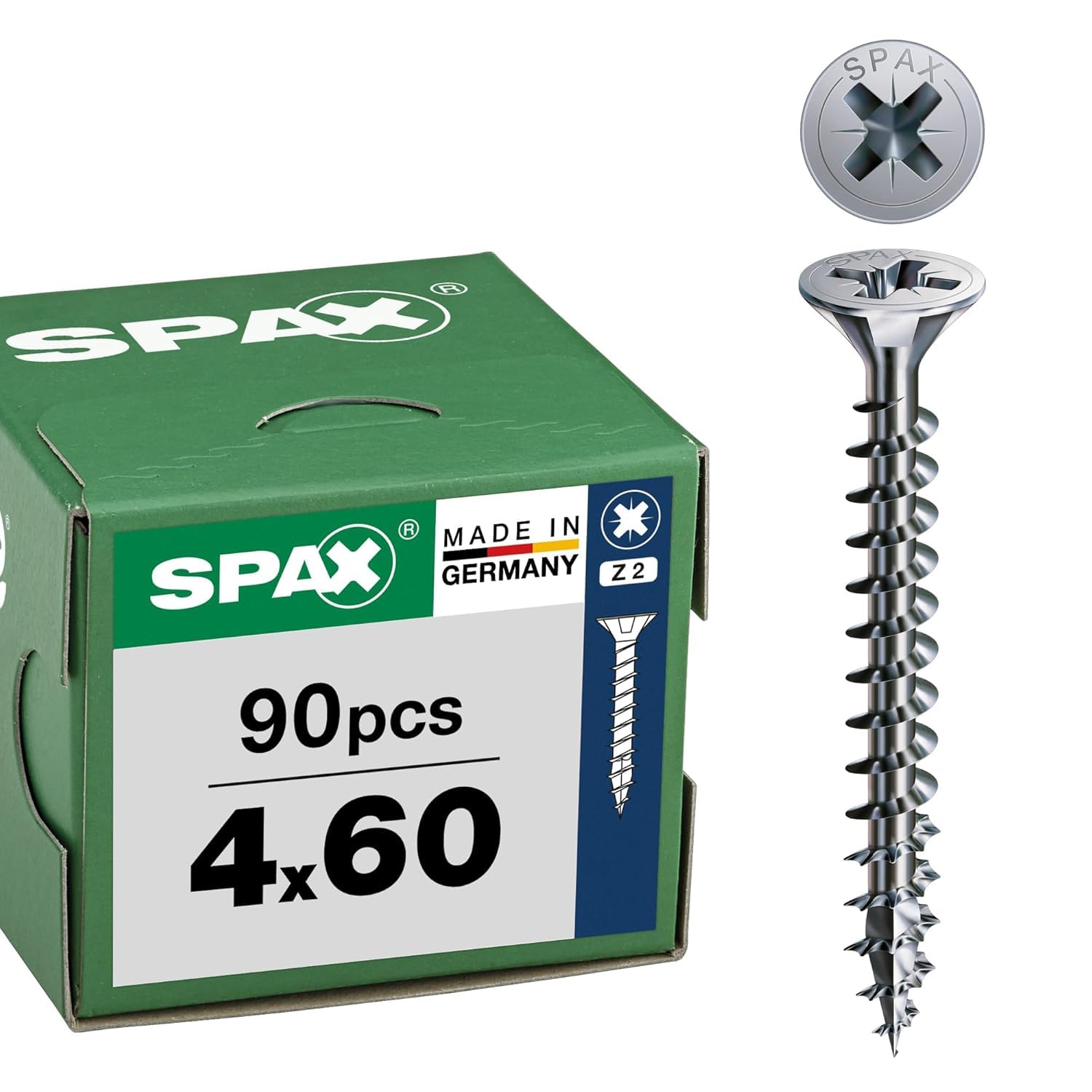 SPAX Universal Screw, M4 x 0.7, 4.0 mm, 90 pcs, Fully Threaded, Countersunk Head, Phillips Z2, 4CUT, Wirox A9J Coating