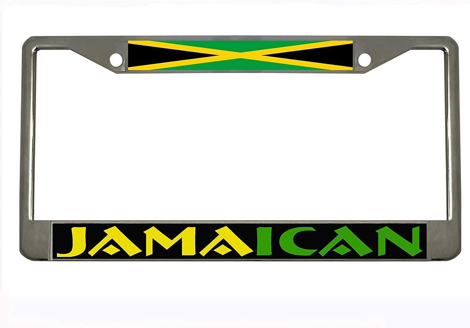 B.Fighting Car License Plate Frame,Jamaica Chrome Metal