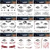 Ooopsiun Halloween Face Temporary Tattoos for Women Men Kids -Spider Bat Horror Fake Tattoo Stickers, Halloween Party Favors Supplies