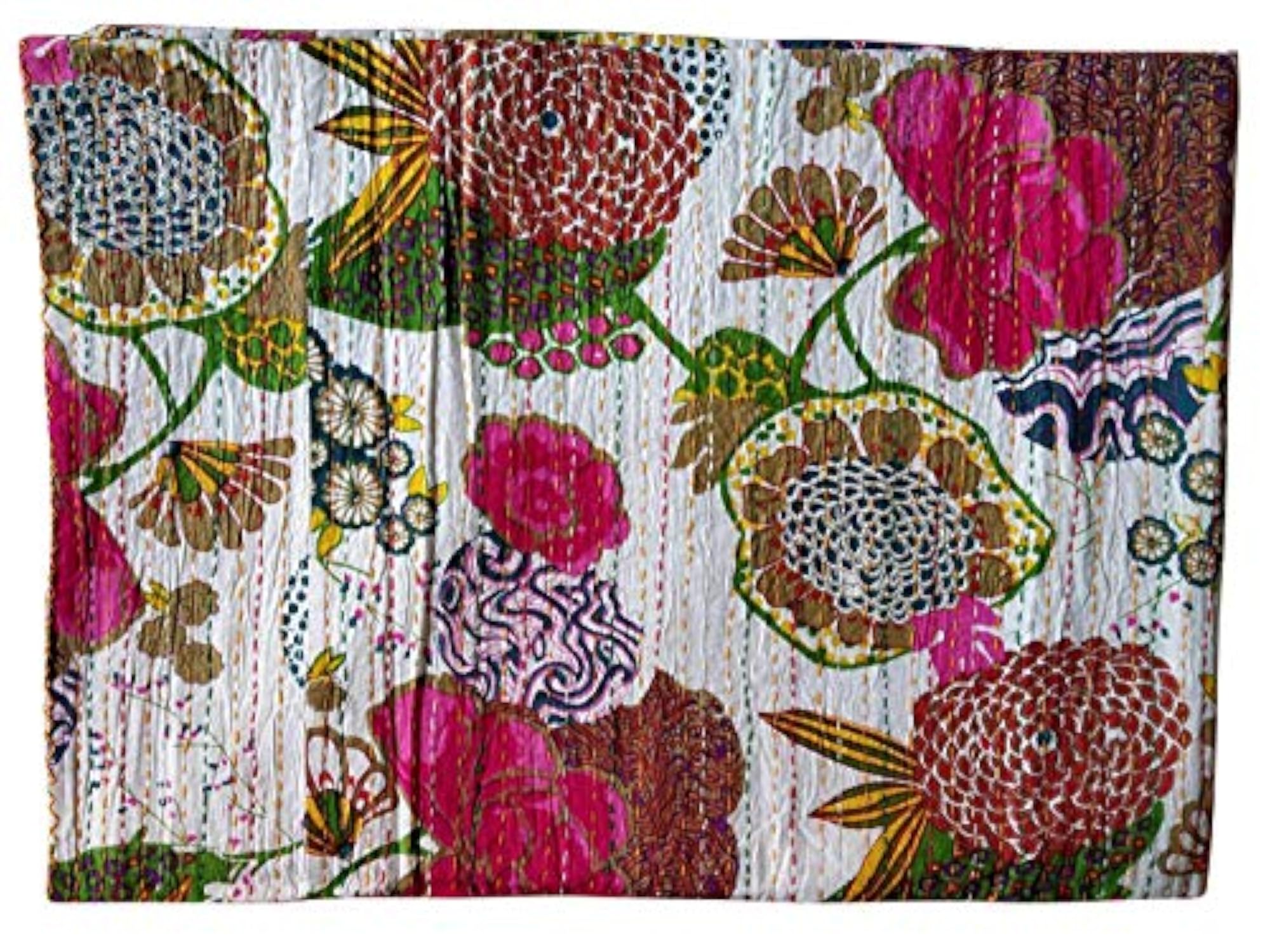 Handmade Cotton Bedspread Kantha Quilt, Bohemian Style