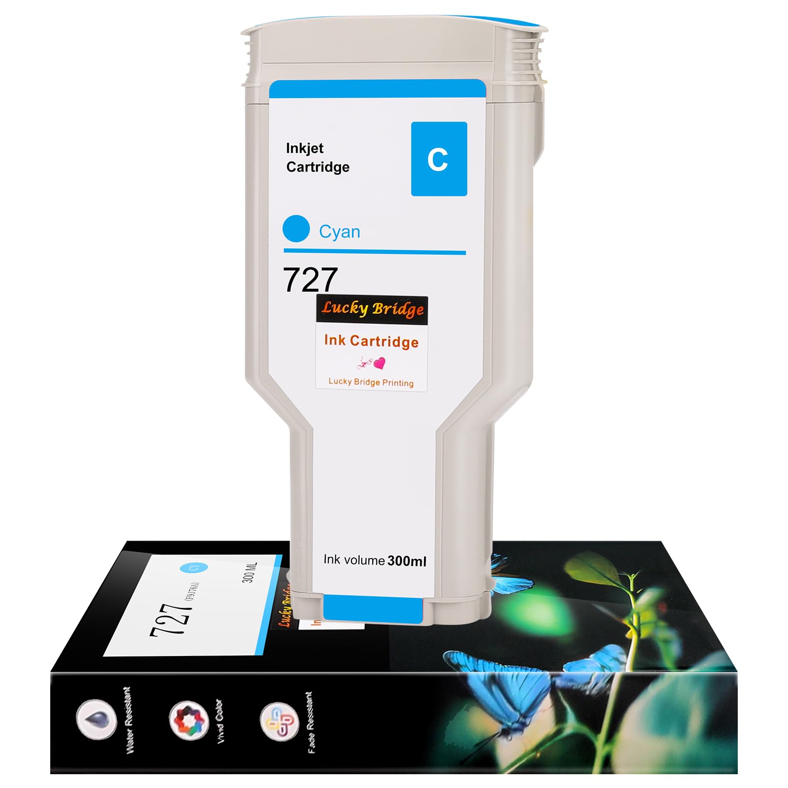727 300 ml 1 Tintenpatrone Cyan F9J76A Kompatibler Ersatz für HP 727 DesignJet T920 T930 T1530 T2500 T1500 T2530 Drucker (HR727 C)-DE