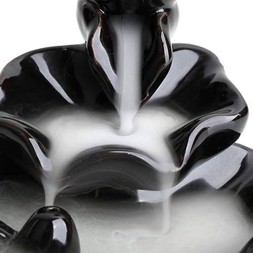 Miniatura 4 de Quemador de incienso en cascada, soporte de incienso de reflujo de loto, soporte de porcelana con 10 conos de aromaterapia mixtos gratis