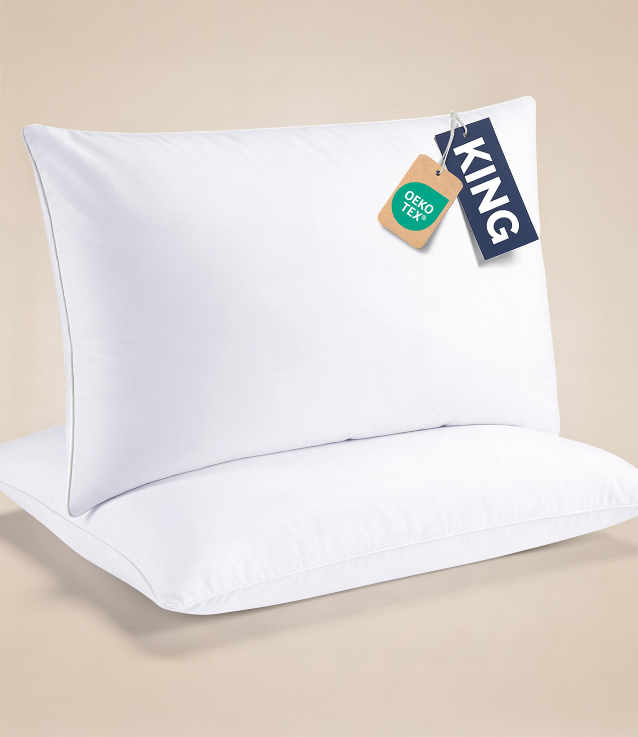cgk linens ultra thin flat pillows for sleeping - king size pillows set of 2 - soft, cozy down alternative bed pillows for back & stomach sleepers - low density, low loft support - 20" x 36" - white