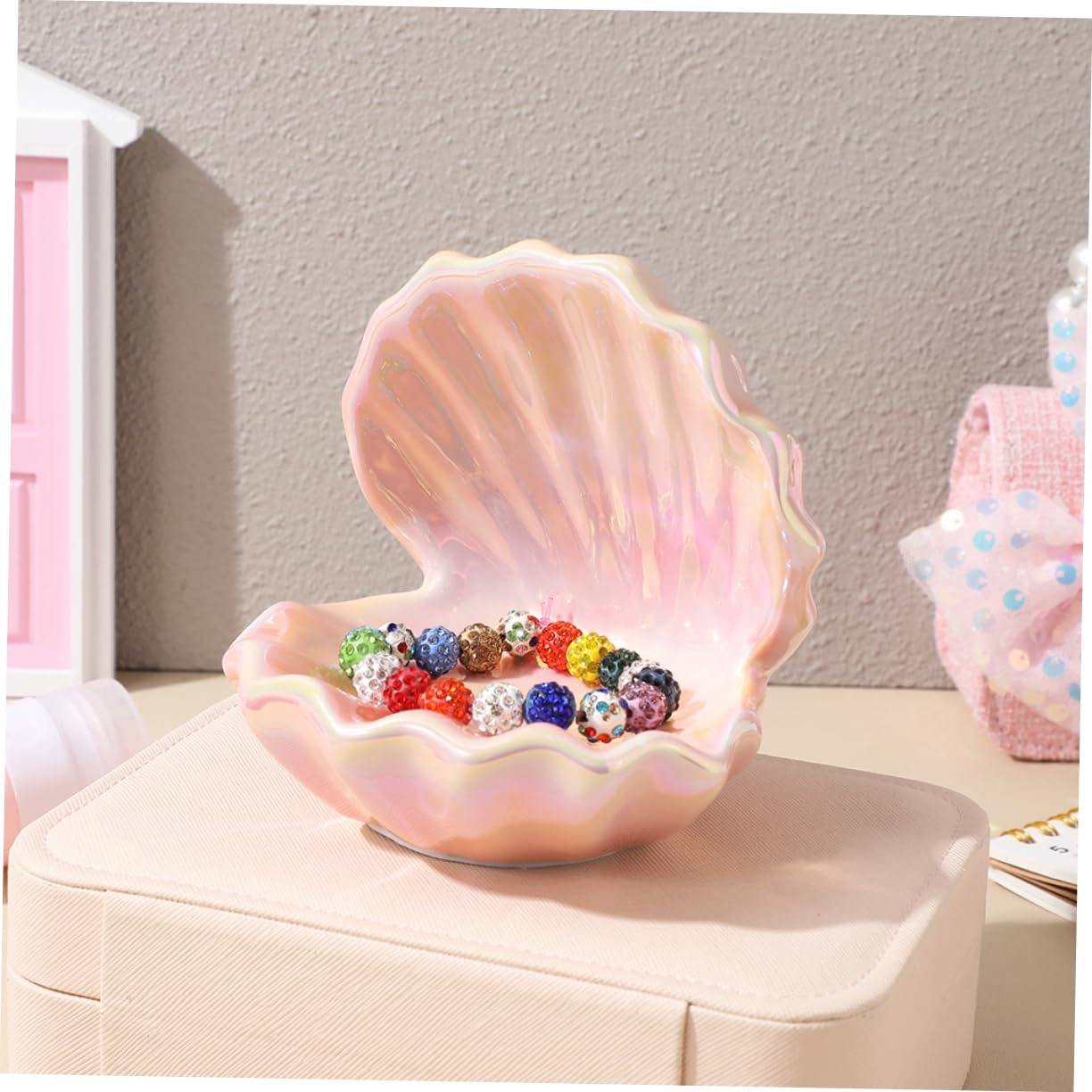 VANZACK 2 Stück Schmuckschale aus Keramik Schmuckhalter Ringschale aus Keramik Muschelform Keramikschmuck Tablett Keramikschmuckschale Schalenringschale dekoratives Tablett Rosa