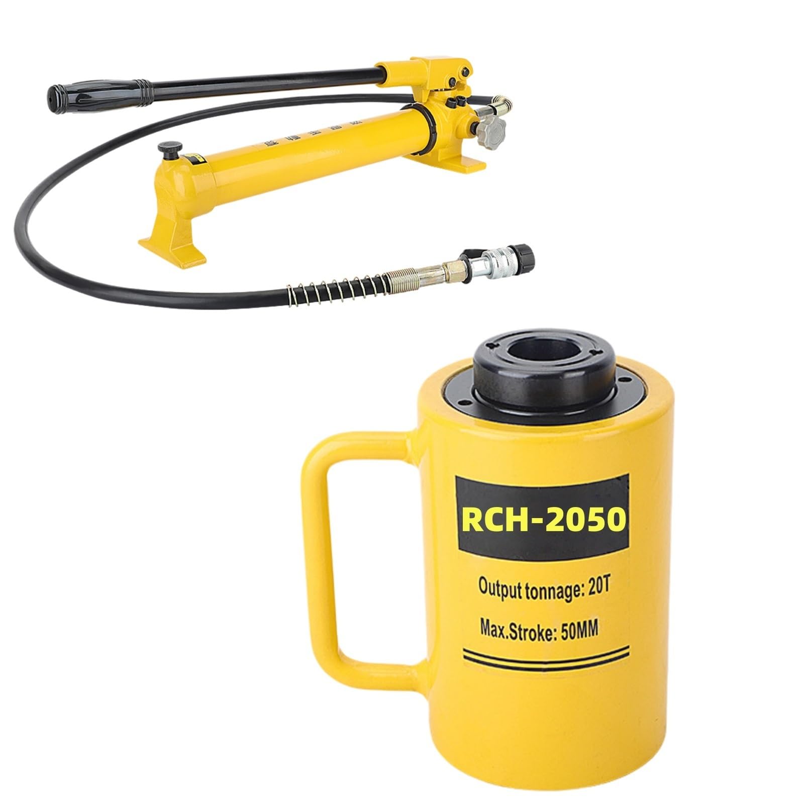 Podnośnik hydrauliczny, możliwość pchania i ciągnięcia, pusty siłownik hydrauliczny jednostronnego działania (skok 20T-5.1 cm + pompa ręczna CP-700)